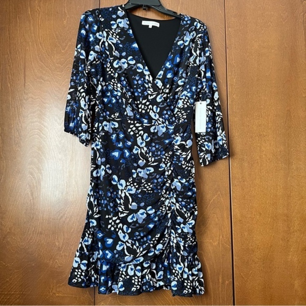 Madison + Hudson Black and Blue Patterned, Ruffled Hem Dress NWT Small